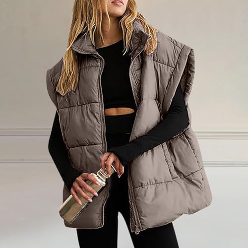 Women's Puffer Vest Stand Collar Lightweight Sleeveless Jacket Quilted Zip Up Padded Gilet Warm Outwear with Pockets2
