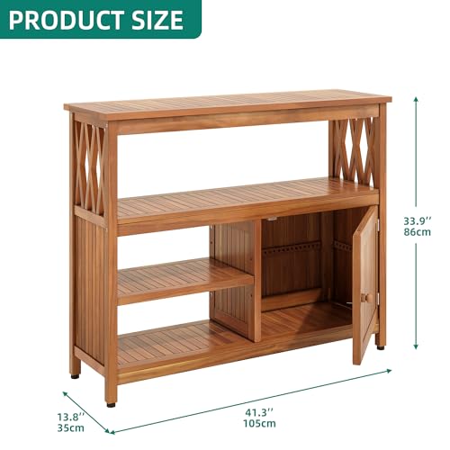 Yitahome MAYIH1TV9J Acacia Wood Patio Bar Table With Storage And Shelves, Outdoor Sideboard Storage Cabinet thumb #2