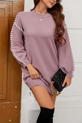 Image of Cakulo Womens Oversized Sweater Dress Color Block 2025 Fall Winter Long Sweaters Trendy Crewneck Knit Dresses