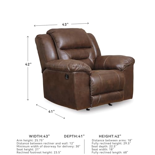 Image of Signature Design by Ashley Stoneland Faux Leather Manual Pull Tab Rocker Recliner, Dark Brown