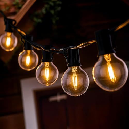 Image of One94Store G40 Globe String Lights | 15 Ft Outdoor String Light with 15 Edison Bulbs | Waterproof Warm White Decorative Lights for Balcony, Backyard, Porch, Garden & Home Decor