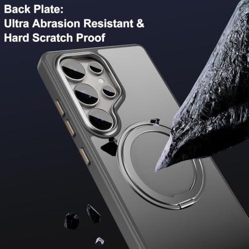 Image of DIZORO TPU Magnetic 360 Ring Stand Case Fit for Samsung Galaxy S24 Ultra Case, Compatible & Wireless Charging,Military Grade Drop Tested,Translucent Hard kick Back Cover (Grey)