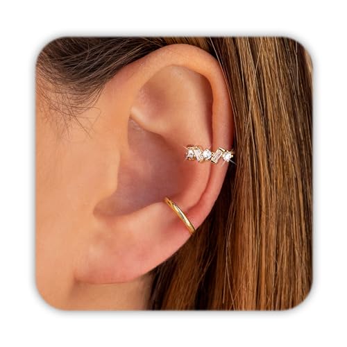 PEALICIOUS Ear Cuff Earrings for Women, 2PCS Ear Cuffs Non Piercing 14K Gold Fake Earrings Clip on Cartilage Helix, Stackable Fake Piercings as Daughter Ear Clips Jewelry Gifts