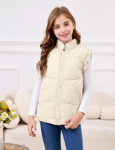 Wyeysyt Toddler Girls Ruffle Puffer Vest Button Sleeveless Padded Gilet Winter Cute Jackets Outwear 3-10 Years4