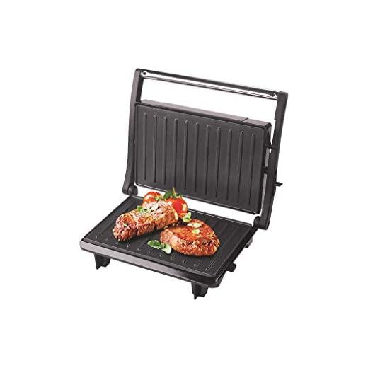 Grunkel - GRL-12 MINI - Parrilla Grill eléctrica. Usos para grill, plancha o tostador pequeño. Con placas antiadherentes. Sistema abatible. Válida como Sandwichera e ideal para paninis - 800W – Negro