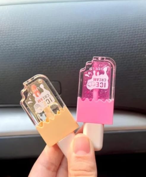 Pack of 2 Cute Icecream shape Lipgloss for girls lip balm korean Ice cream lipgloss pink shiny lips waterproof long lasting liquid glitter lipgloss for women-image-44