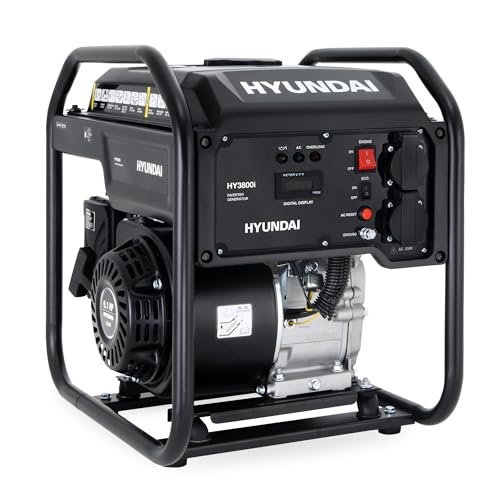 HYUNDAI Inverter Stromerzeuger HY3800i – 3.8 kW max. Leistung, Benzin Generator mit reinem Sinusstrom, 2x 230V, ECO-Modus, ideal für Camping, Baustelle und als Notstromaggregat
