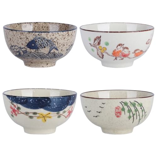 Bol Petit Dejeuner Ceramique,Lot de 4 Bols de Céréales, Bols à Dessert en Porcelaine,Bol à soupe, Utilisé Pour Le Riz, La Salade, La Soupe, 12cm de...