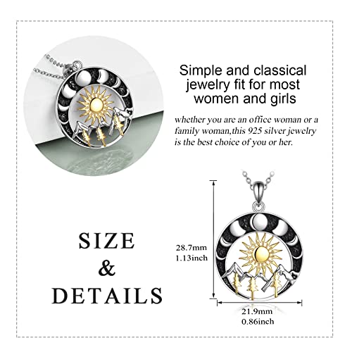 Mountain Necklace Gifts Sterling Silver Moon Nature Sun Mountain Tree Pendant Necklace Nature Jewelry Christmas Gift For Skiers, Hikers, Campers, Climbers,Nature Lovers #TOP4