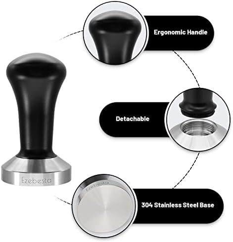 Ezebesta 51mm Tamper with Black Aluminum Handle 304 Stainless Steel Base Professional Coffee Tamper Espresso Press for Portafilter Coffee Machine Barista Tool