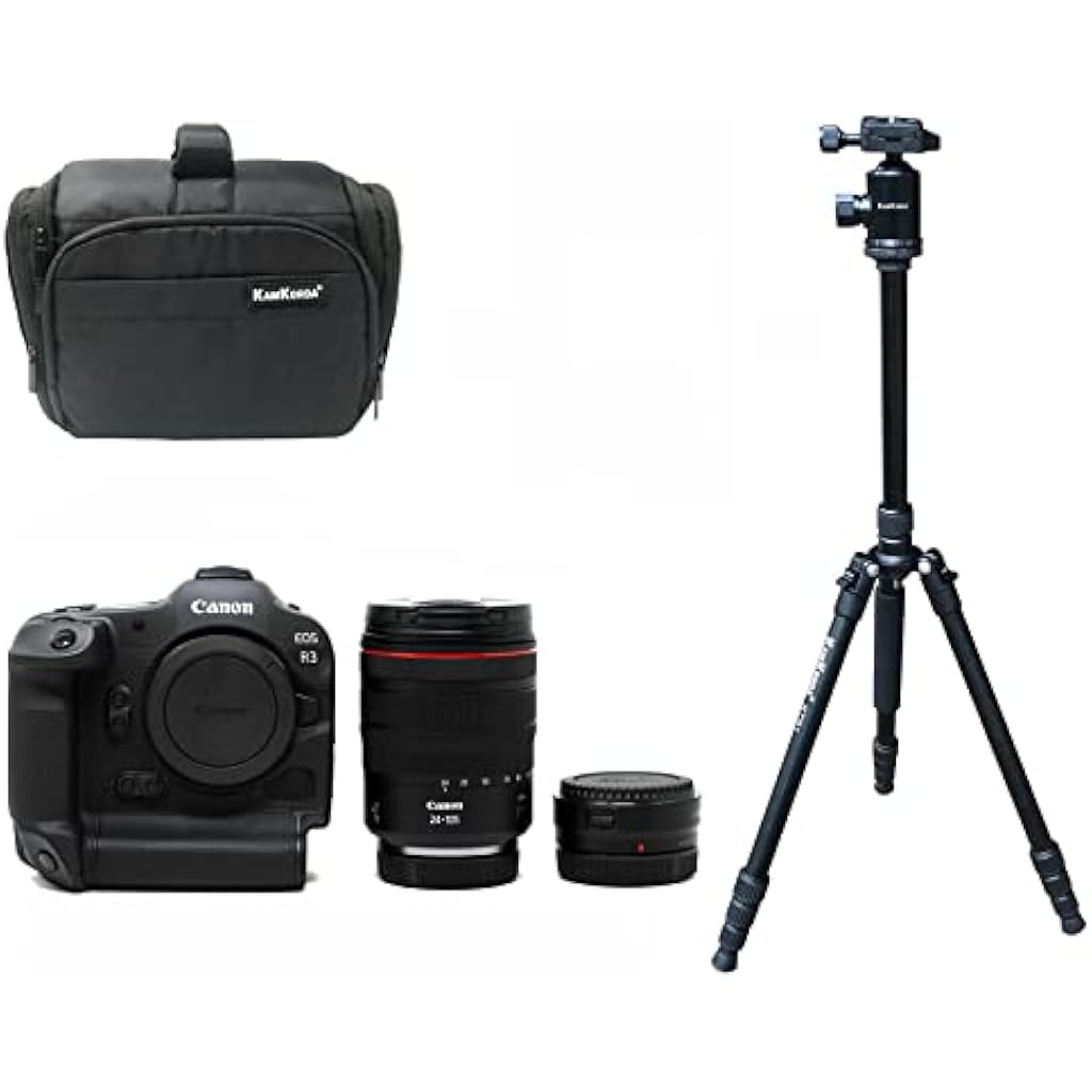 Camera Bag + Tripod + RF 24-105mm f/4L + R3 Mirrorless Digital Camera + Adapter, 24MP Full Frame CMOS Sensor, DIGIC X Image Processor, 6K60 Raw 4K120