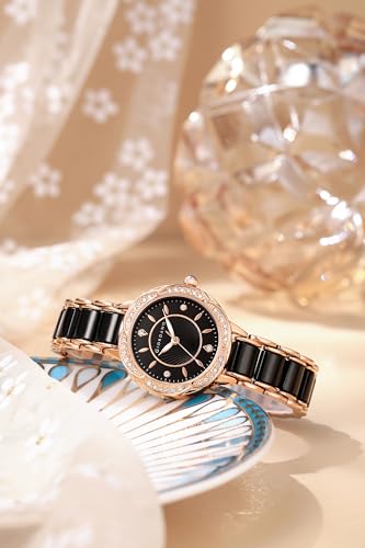 Image of Giordano Flower Case Watch for Women with Crystal-Studded Bezel, Diamond Hour Markers & Dual Tone Stainless Steel Strap