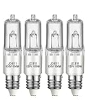 ZazaFi 4 Pack JDE11 120V 100W,JD E11 Halogen Bulbs,T4 Mini Candelabra Base,Dimmable 2700K Warm White（Replacement E11 LED Bulb） for Chandeliers,Candelabra,Ceiling Fan, Table Lamps, Cabinet Lighting