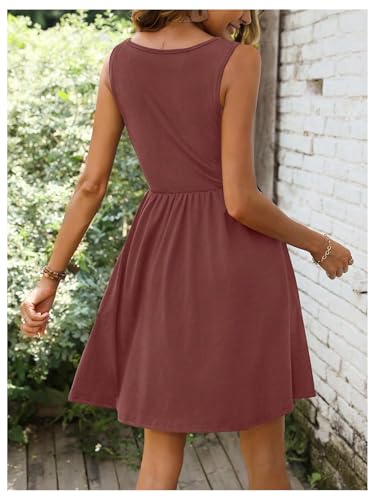 Image of SweatyRocks Women's Twist Button Front A Line Short Dress Scoop Neck Sleeveless Flared Dresses