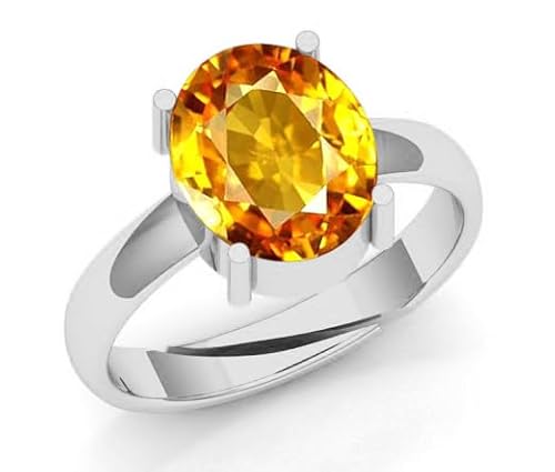 Dinjewel YAK-AK-03 6.25 Carat Beautiful Natural Yellow Sapphire Gemstone Oval Cut Statement Silver Ring thumb #1