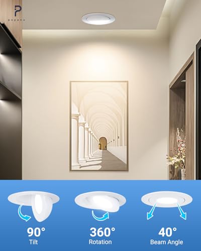 Image of POPANU 4 inch LED Gimbal Recessed Light, 9W 750lm Eyeball Sloped Ceiling Task Lighting, Soffit Wafer Indoor Directional Lighting, 90 Tilt and 360 Rotation Recessed Lighting 4 inch White 12Pack