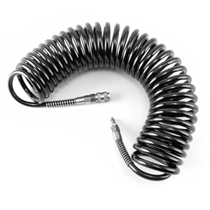 STAHLWERK PU-Druckluftschlauch (DS-10 ST) – 10 m Spiralschlauch mit 2 mm Wandstärke, Schnellkupplung & Stecknippel, messingvernickelte Verschraubungen, Knickschutzfedern, quetschsicher & druckfest