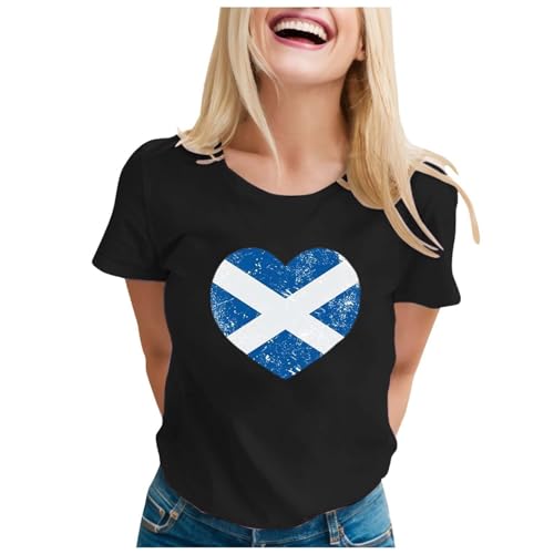 Camiseta de manga corta para mujer, diseño de bandera de Escocia, para deportes, oficina, trabajo, suelta, para mujer, Negro, M