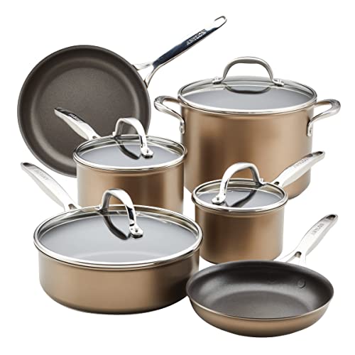 Comparison: Best Anolon 10 Piece Cookware Set 6 Anolon Ascend Hard Anodized Nonstick Cookware/Pots and Pans Set - Good for All Stovetops (Gas, Glass Top, Electric & Induction), Dishwasher & Oven Safe with Stainless Steel Handles, 10 Piece - Bronze