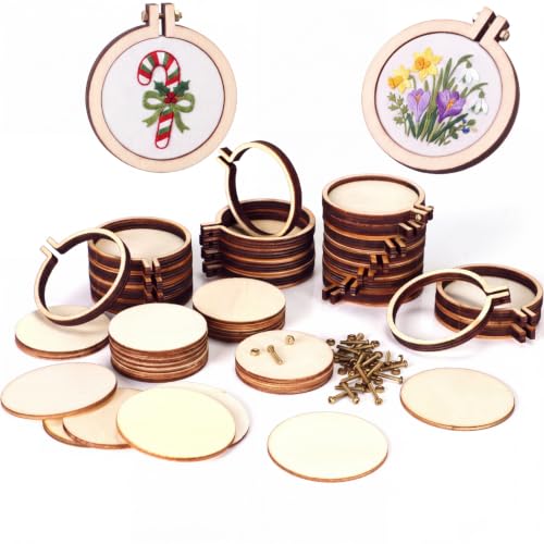Image of Jetec 20 Pcs 2 Inch Mini Embroidery Hoops Wooden Cross Stitch Hoops,Classic | Ideal for Ornament Making, Jewelry DIY, Embroidery Crafts, Holiday Decorations, Handmade Gifts and Sewing Projects.
