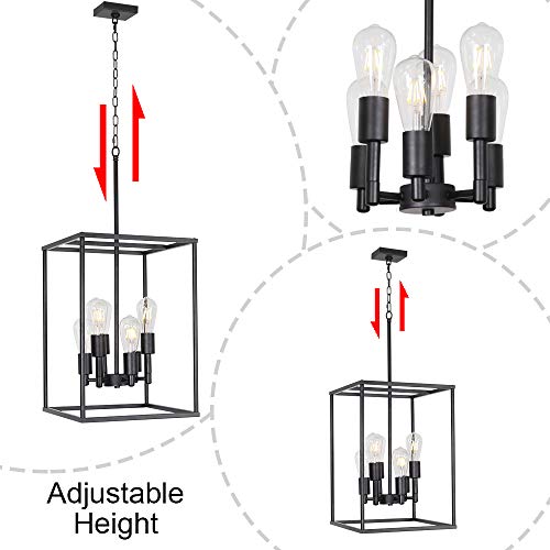 VINLUZ Classic Foyer Pendant Lighting 6 Light Black Farmhouse Chandelier Finish with Square Cage Shades Fixtures for Kitchen Dining Room Entryway - Thumbnail 7