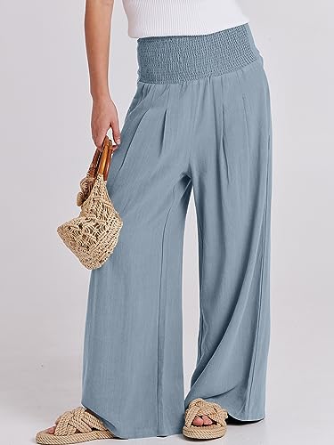 Image of ANRABESS Women Linen Palazzo Pants Summer Boho Wide Leg High Waist Casual Lounge Pant 2026 Beach Travel Vacation Outfits