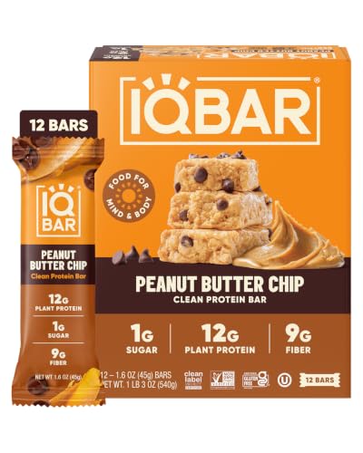 IQBAR Clean High Protein Bars, Low Sugar Keto, Peanut Butter Chip 12ct