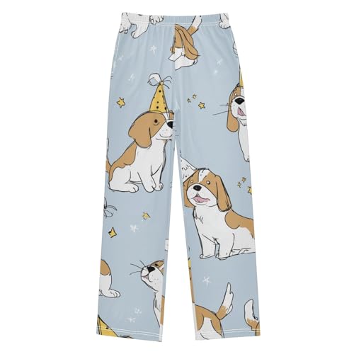 ZZXXB Beagle with Birthday Hat Boys Long Pants Soft Trousers Elastic Waist Kids Lounge Bottoms with Pockets S-XL