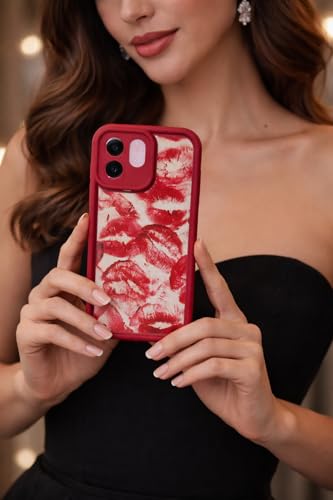 Image of COVERLY Lips Back Case Cover Compatible for Vivo V70 5G | Hot 3D Sexy Lips Retro Embossed | 360 Camera Protection | Lipstick Kiss Print Cute Soft Touch Liquid Silicone Phone Case (TPU | Love Red)