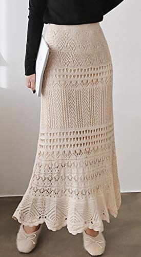 GGUHHU Women's Elegant Crochet Knitting Long Skirt Elastic Waist Package Hip Maxi Skirts2