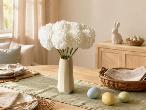 Image of Mandy's 12pcs Artificial Pure White Ball Chrysanthemum Flowers