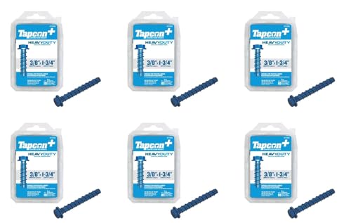Image of Tapcon+ 3 /8 x 1-3 /4 Inch Heavy-Duty Hex Head Concrete Anchors, 60 PCS, Corrosion Resistant Blue Climaseal Coating, Outdoor Rated Use, Concrete Block & Masonry Brick Screws, Drill Bit Sold Separately