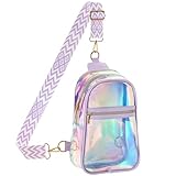 PACKISM Clear Bag for Stadium Events -Iridescent Sling Bag, Holographic Crossbody Bag For Concert Festival Shiny Neon Reflective Purple