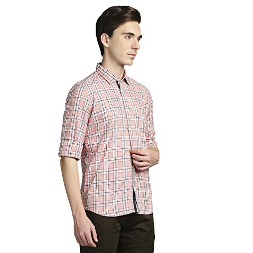 Image of Parx Men's Pure Cotton Checks Pattern Slim Fit Semi Cutaway Collar Full Sleeve Casual Shirt