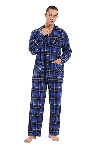 kolipajam Mens 100% Cotton Flannel Pajama Set Yarn Dyed Cozy PJS Bottom with Pockets Drawstring waistband Winter Loungewears for Men