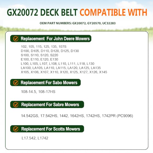 Image of GX20072 Belt 1 /2 inchx104 inch for John Deere Aramid Cord | Fits John Deere D /E /L /LA /S series mowers, replaces UC32283 GY20570
