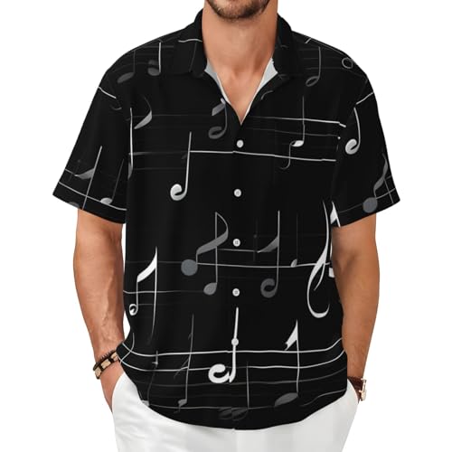 WOPQS Black Music Notes Chemise à manches courtes pour homme Style décontracté et confortable, Noir , 3XL