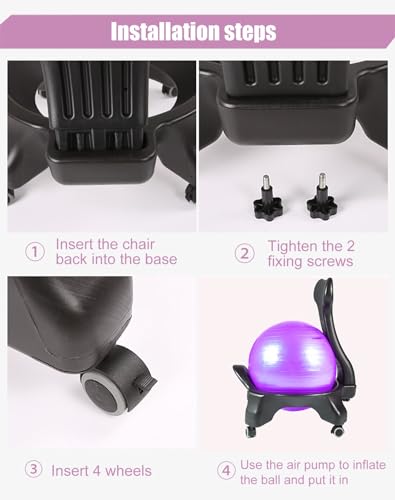 Generisch Yoga Ball Silla de oficina con base y soporte para la espalda, pelota de estabilidad de equilibrio para una mejor postura y comodidad