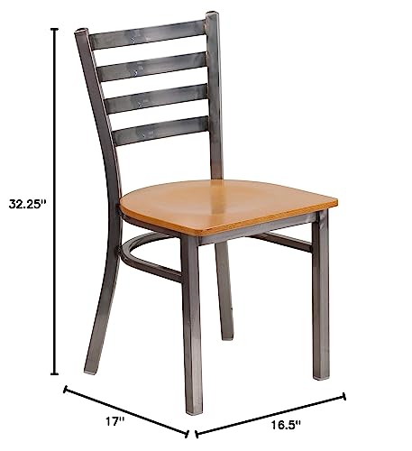 Image of Flash Furniture 2 Pack HERCULES Series Clear Coated Ladder Back Metal Restaurant Chair - Natural Wood Seat