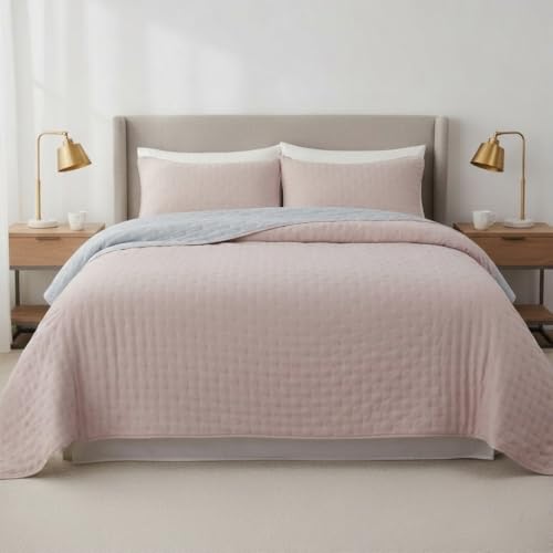 DONATELLA Colcha boutí Reversible Bicolor Luna para Primavera, Verano, otoño e Invierno. 100% Microfibra Extra Suave. Cubre Cama Multiuso - 105 cm, Rosa