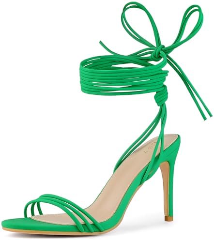Allegra K Women's Strappy Lace Up Slingback Open Toe Stiletto Heel Green Sandals 8 M US