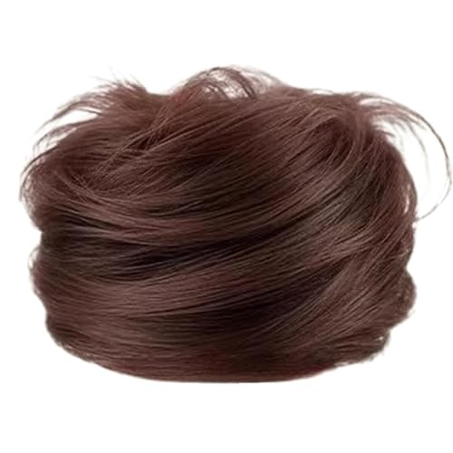 Coletero con Goma para el Pelo, Moño Fino Postizo de Cabello Natural, Postiche para Mujeres, Extensiones de Pelo Real, Moño Sintético Despeinado para Bodas Fiestas y Uso Diario, Marrón Oscuro
