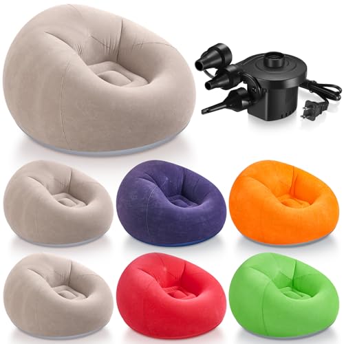 Realspring 6 Pcs Bean Bag Chairs for Adults Inflatable Chairs with Electric Air Pump,Blow up Couch Folding Portable Inflatable Couch Lazy Sofa for Reading Living Room Camping (Colorful)