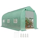Outsunny Serra da Giardino a Tunnel 4x2x2 m con Porte Avvolgibili e 6 Finestre, Serra per Orto con Tetto a Spiovente, Struttura in Metallo e Copertura PE, per Orto Verdure Fiori Frutta, Verde
