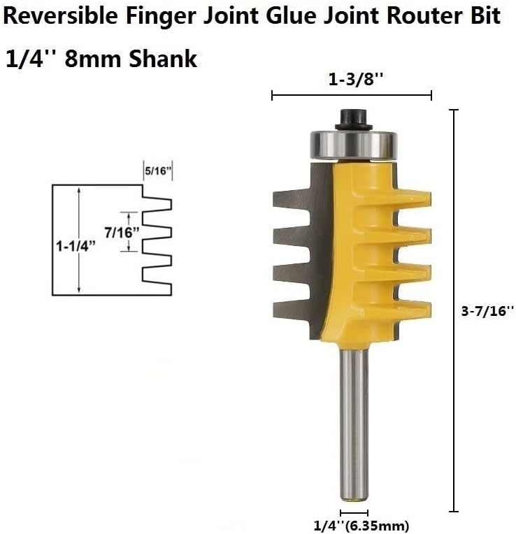 Rail Reversible Finger Joint Glue Router Bit Tenon Cutter Woodworking Tools,1l4 Shank