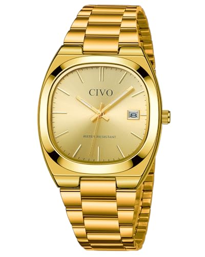 CIVO Relojes de Pulsera Hombre Acero: Relojes Analógico Cuarzo Impermeable Calendario - Elegante Relojes Hombre Regalo, Oro