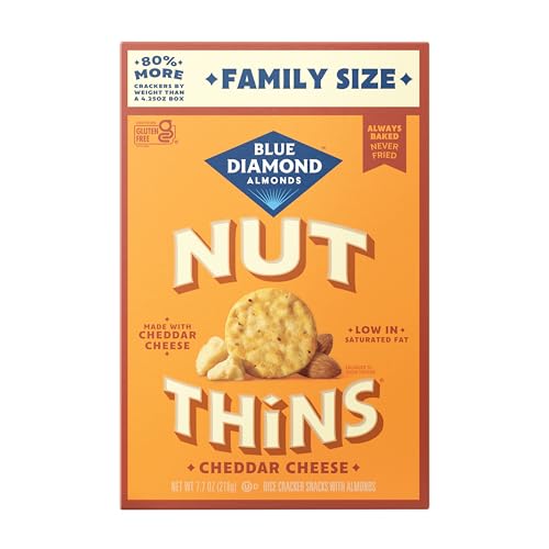 Image of Blue Diamond Almonds Nut-Thins Gluten Free Cracker Crisps, Cheddar Cheese, Family Size, 7.7 oz