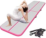 Aufblasbare Gymnastikmatte, 10CM Höhe aufblasbare Trainingsmatte,Länge 6M Turnmatte Tumbling Matte mit elektrischer Luftpumpe, Übungsgymnastik Matte Set für Yoga, Zuhause, Outdoor, Cheerlead, usw,Pink