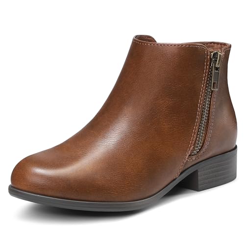 CCVON Girls Ankle Boots with Side Zipper Comfort Casual Shoes with Soft Sole for Toddler Little Big Kids