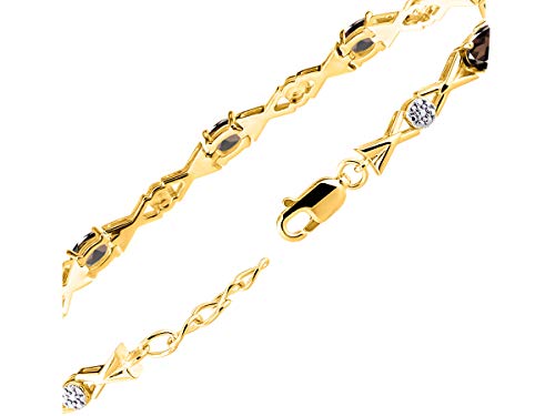 Image of Rylos Bracelets for Women Yellow Gold Plated Silver XOXO Hugs & Kisses Tennis Bracelet Gemstone & Genuine Diamonds Adjustable Fit 7 inch-8 inch Wrist, 10 Gorgeous 6X4MM Jewelry for Women Friendship Bracelets
